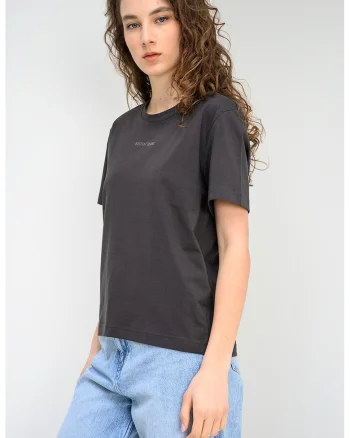 Tricou cu decolteu la baza gatului si logo Floris, Gri maur