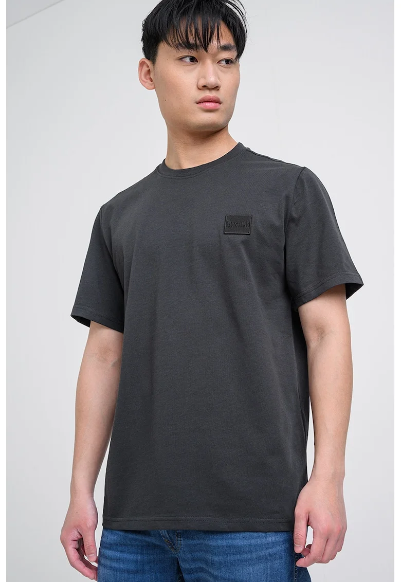 Tricou cu decolteu la baza gatului si aplicatie logo Austin, Negru antracit