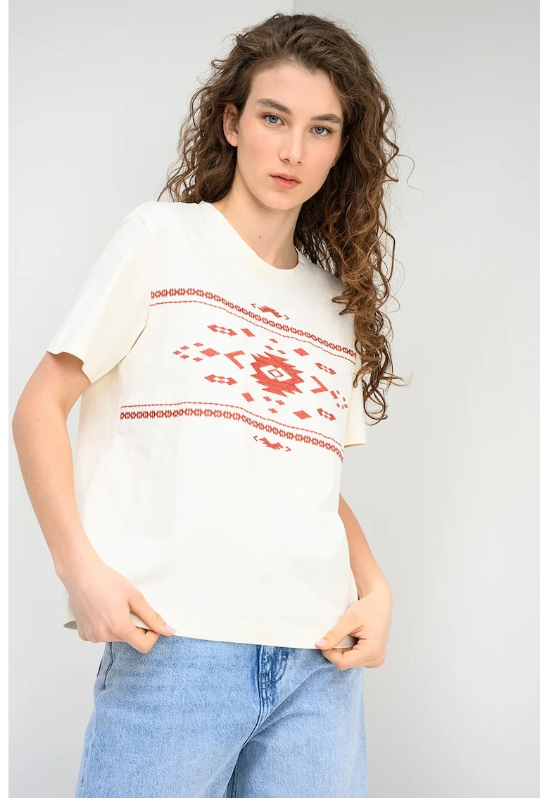 Tricou cu imprimeu grafic Floris, Crem