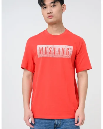 Tricou cu decolteu la baza gatului si imprimeu logo Austin, Rosu cireasa