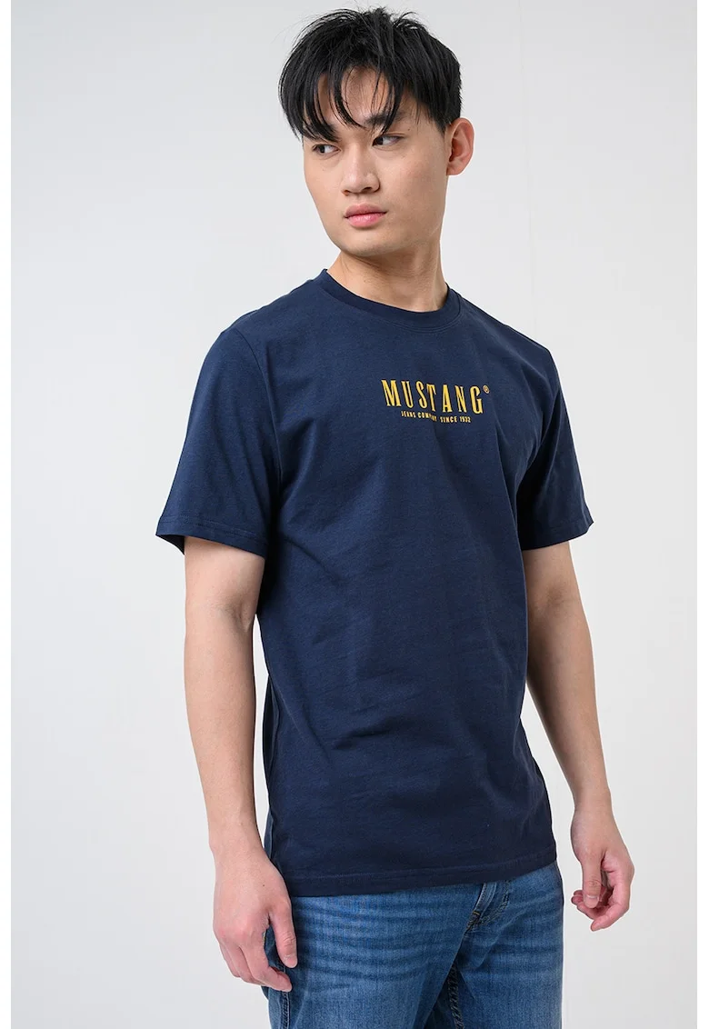 Tricou cu decolteu la baza gatului si logo Austin, Albastru safir