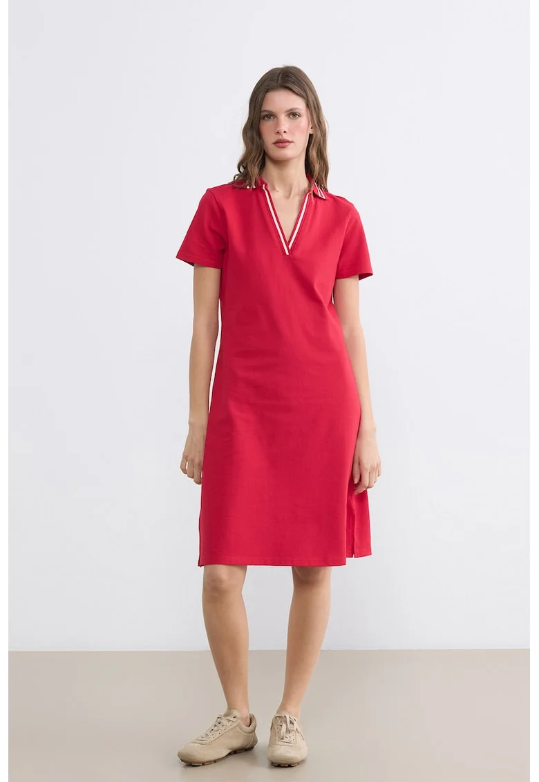 Rochie scurta polo din amestec de bumbac, Rosu