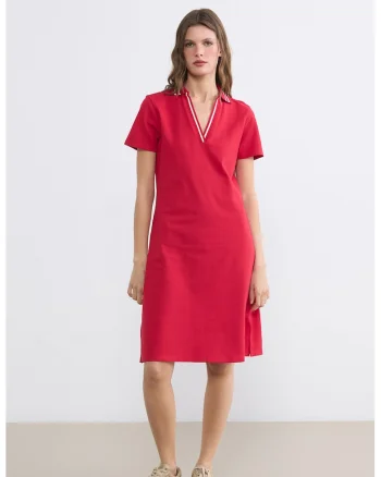 Rochie scurta polo din amestec de bumbac, Rosu