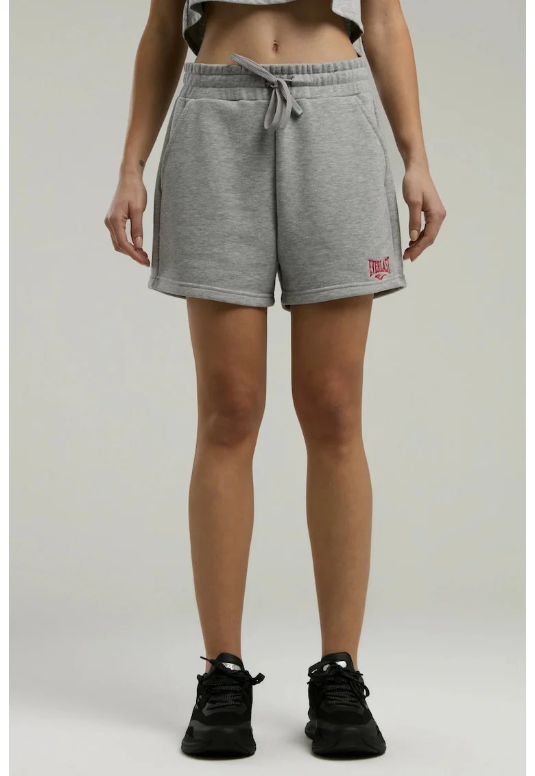 Pantaloni Scurti dama, talie elastica si snur, buzunare laterale si logo, Gri