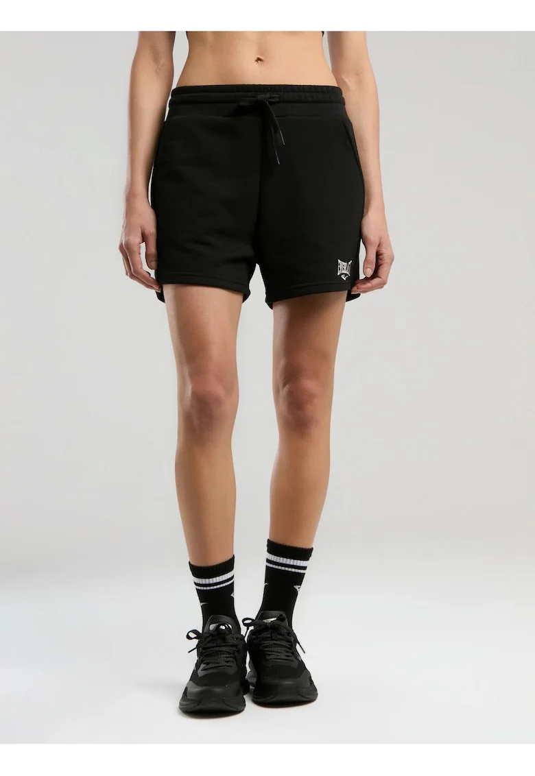 Pantaloni Scurti dama, talie elastica si snur, buzunare laterale si logo, Negru