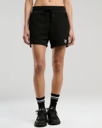 Pantaloni Scurti dama, talie elastica si snur, buzunare laterale si logo, Negru