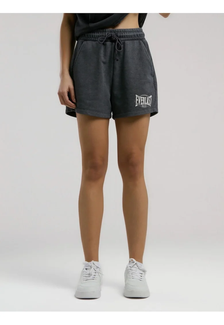 Pantaloni Scurti dama, talie elastica si snur, buzunare laterale si logo, Gri