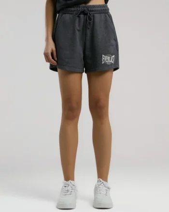 Pantaloni Scurti dama, talie elastica si snur, buzunare laterale si logo, Gri