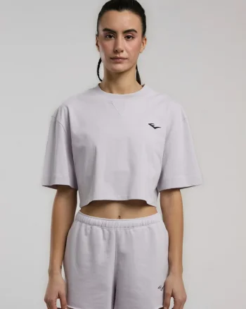 Tricou oversized scurt de dama si imprimeu cu logo pe spate, Lila