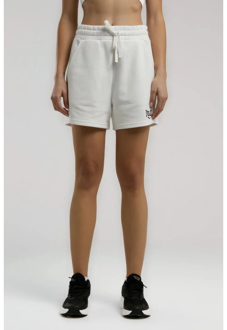 Pantaloni Scurti dama, talie elastica si snur, buzunare laterale si logo, Alb