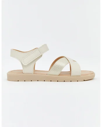 Sandale din piele ecologica cu velcro, Crem