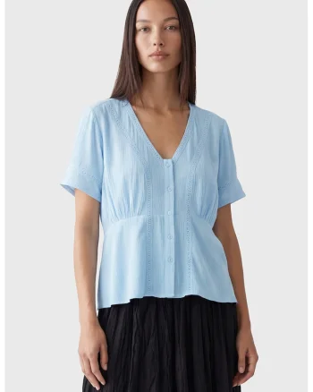 Bluza lejera cu decolteu in V, Albastru pastel