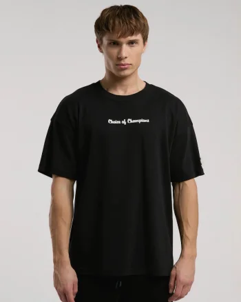 Tricou din amestec de bumbac cu decolteu la baza gatului si imprimeu cu logo, Negru, Negru