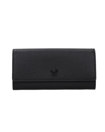 Portofel din piele naturala, Negru, 20 x 10 x 2.5 cm