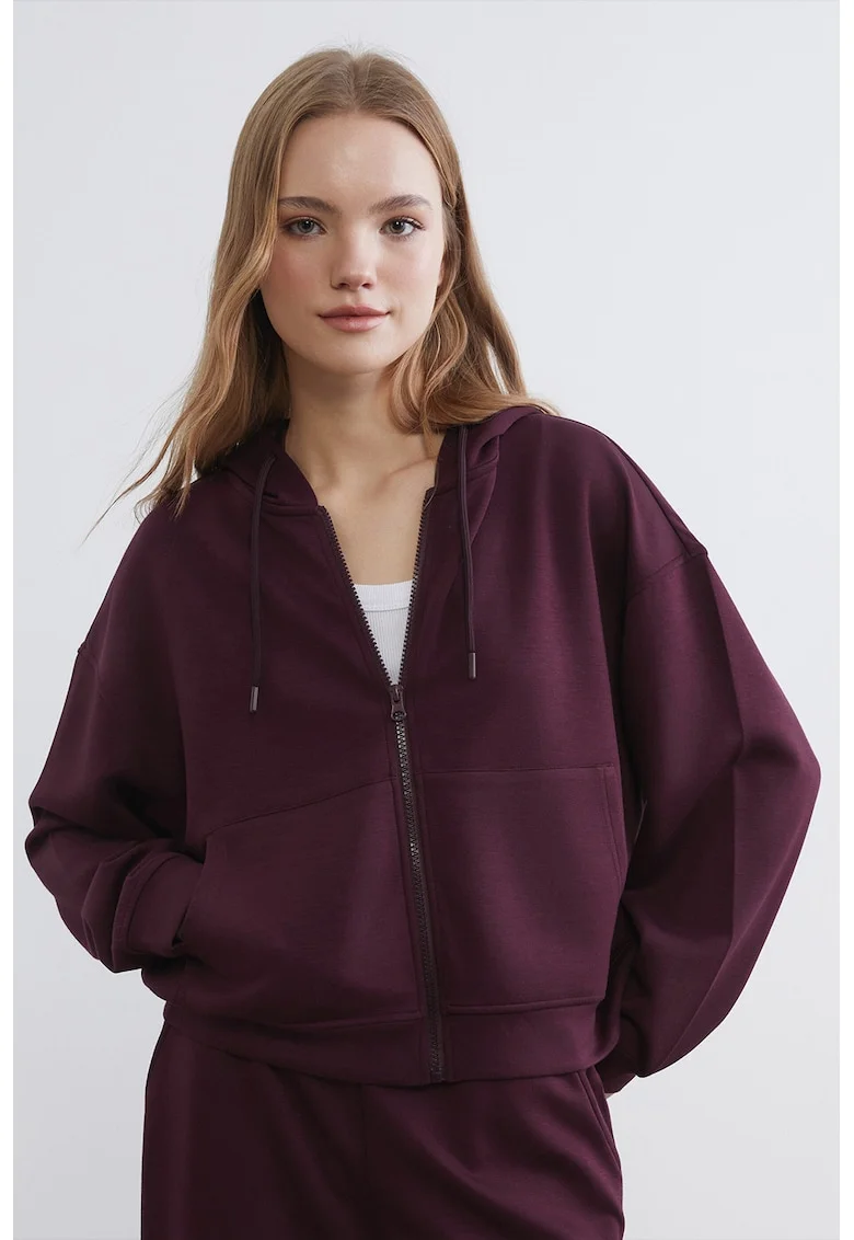Hanorac crop cu fermoar, Violet tyrian