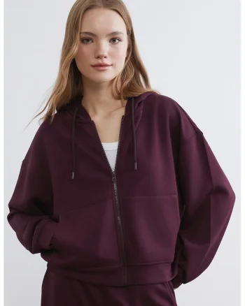 Hanorac crop cu fermoar, Violet tyrian