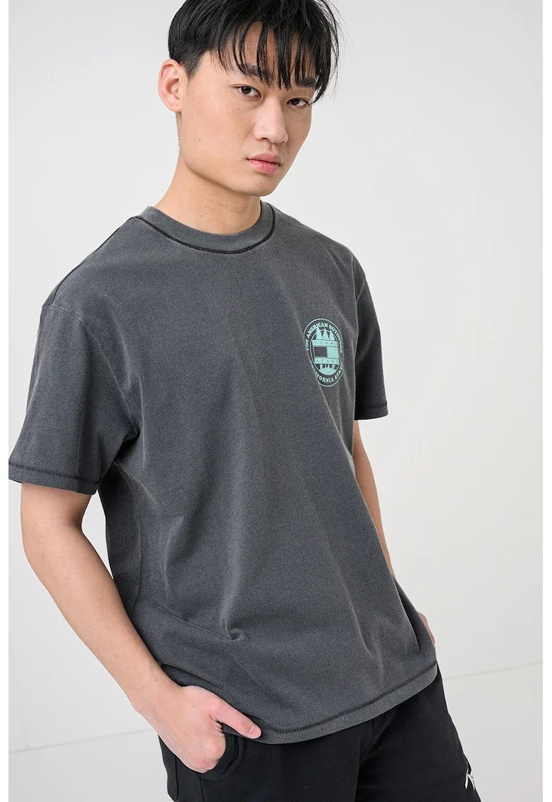 Tricou lejer din bumbac, Verde aquamarin/Gri inchis
