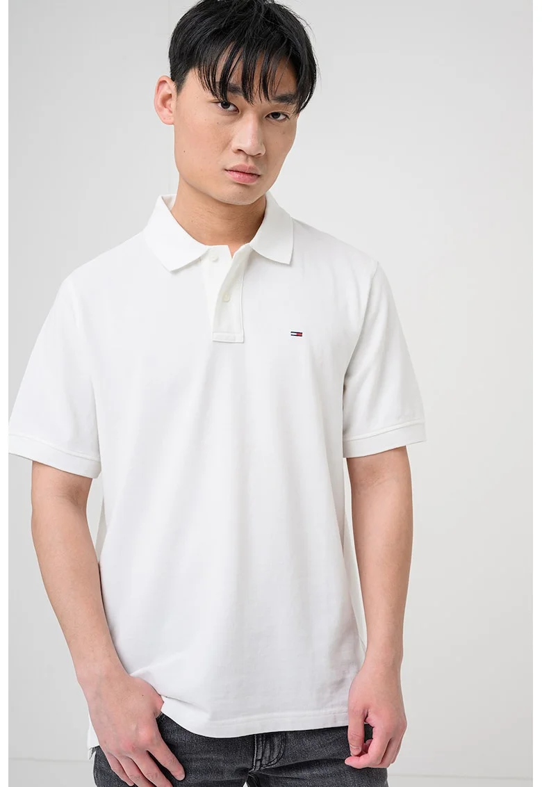 Tricou polo regular fit, Alb fildes