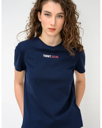 Tricou de bumbac cu imprimeu logo discret, Bleumarin
