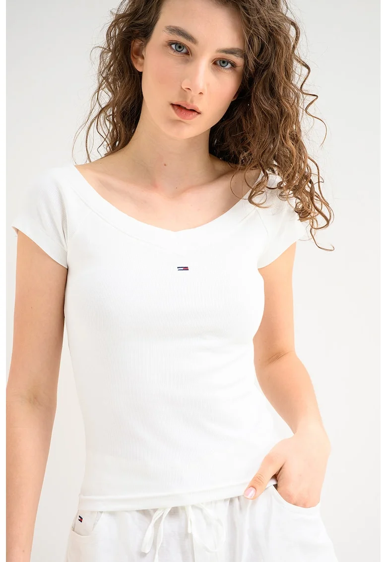 Tricou slim fit din amestec de bumbac, Alb