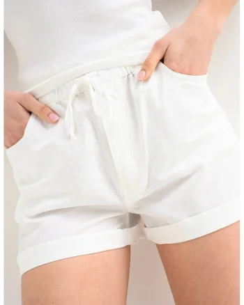 Pantaloni scurti din amestec de bumbac organic, Alb