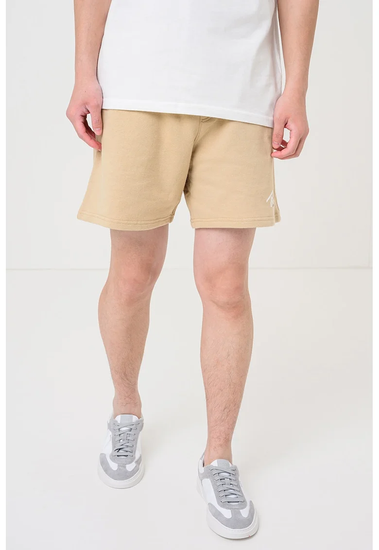 Pantaloni scurti din bumbac cu imprimeu logo, Maro camel