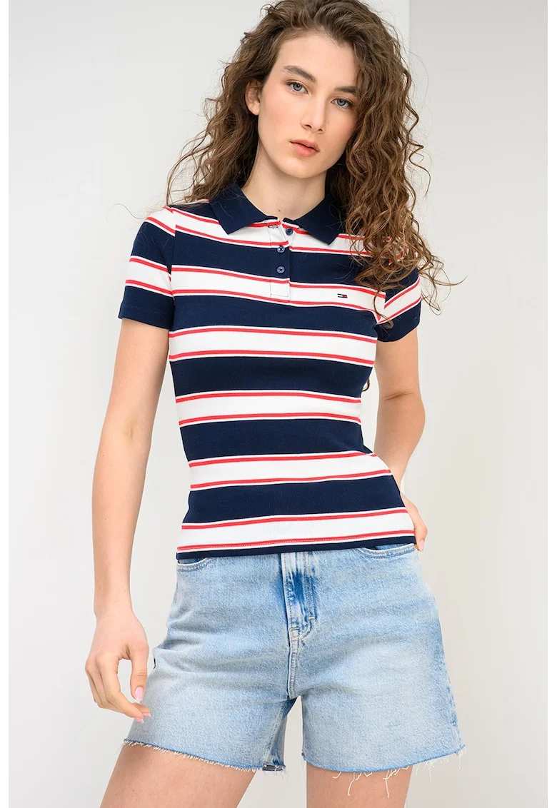 Tricou polo in dungi, Rosu/Alb/Albastru ultramarin