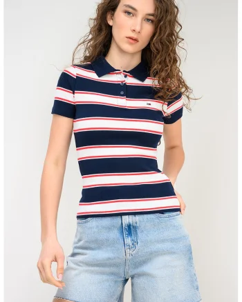 Tricou polo in dungi, Rosu/Alb/Albastru ultramarin