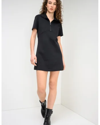 Rochie mini cu croiala dreapta si fenta cu fermoar, Negru