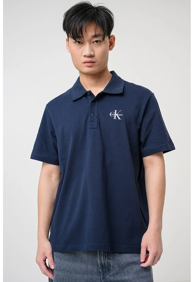 Tricou polo lejer din bumbac pique, Albastru ultramarin