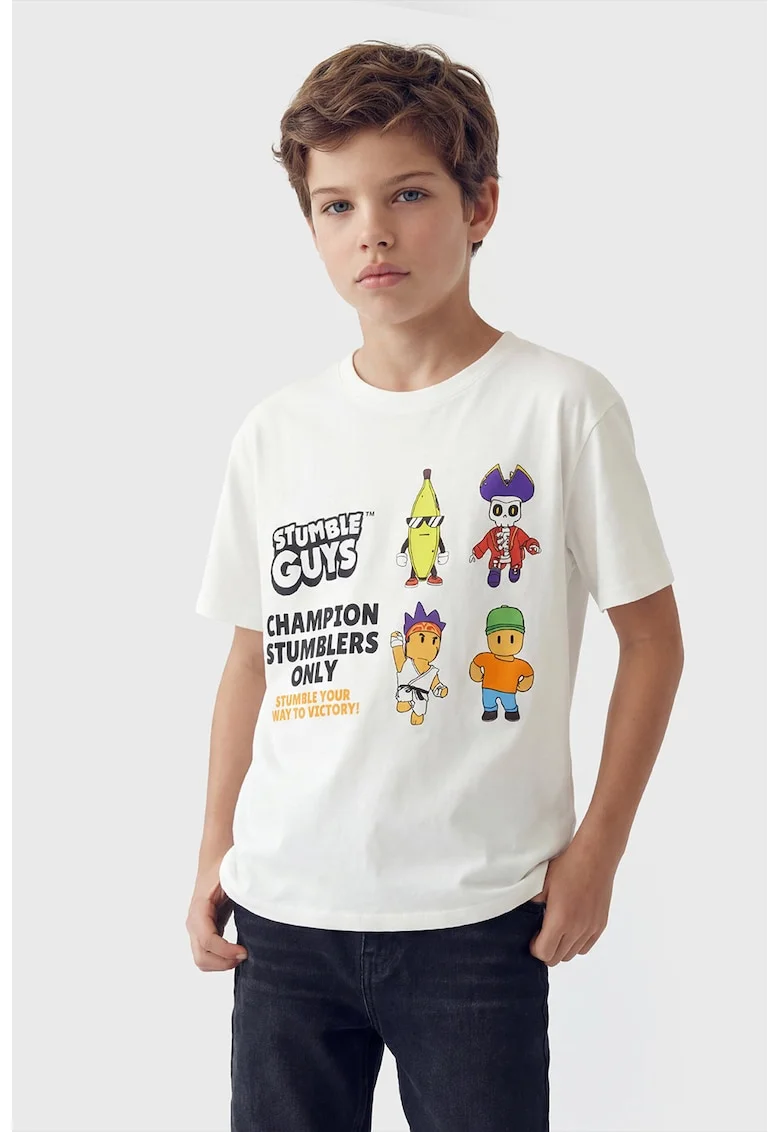 Tricou din bumbac cu imprimeu Stumble Guys, Negru/Galben/Portocaliu/Violet/Alb optic