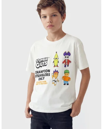 Tricou din bumbac cu imprimeu Stumble Guys, Negru/Galben/Portocaliu/Violet/Alb optic