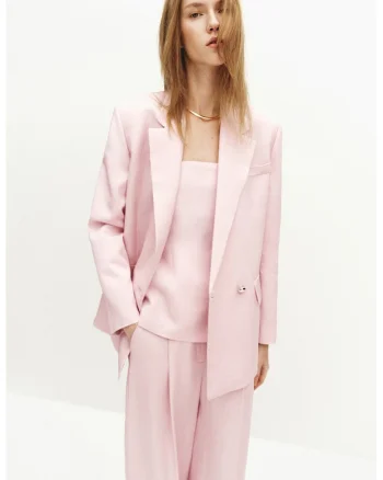Sacou din amestec de in cu revere decupate, Roz pastel