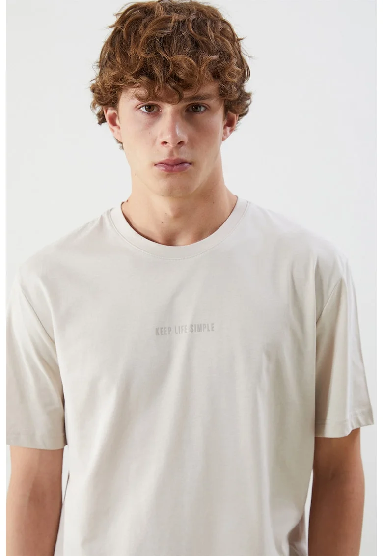 Tricou din bumbac cu decolteu la baza gatului, Bej
