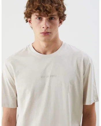 Tricou din bumbac cu decolteu la baza gatului, Bej