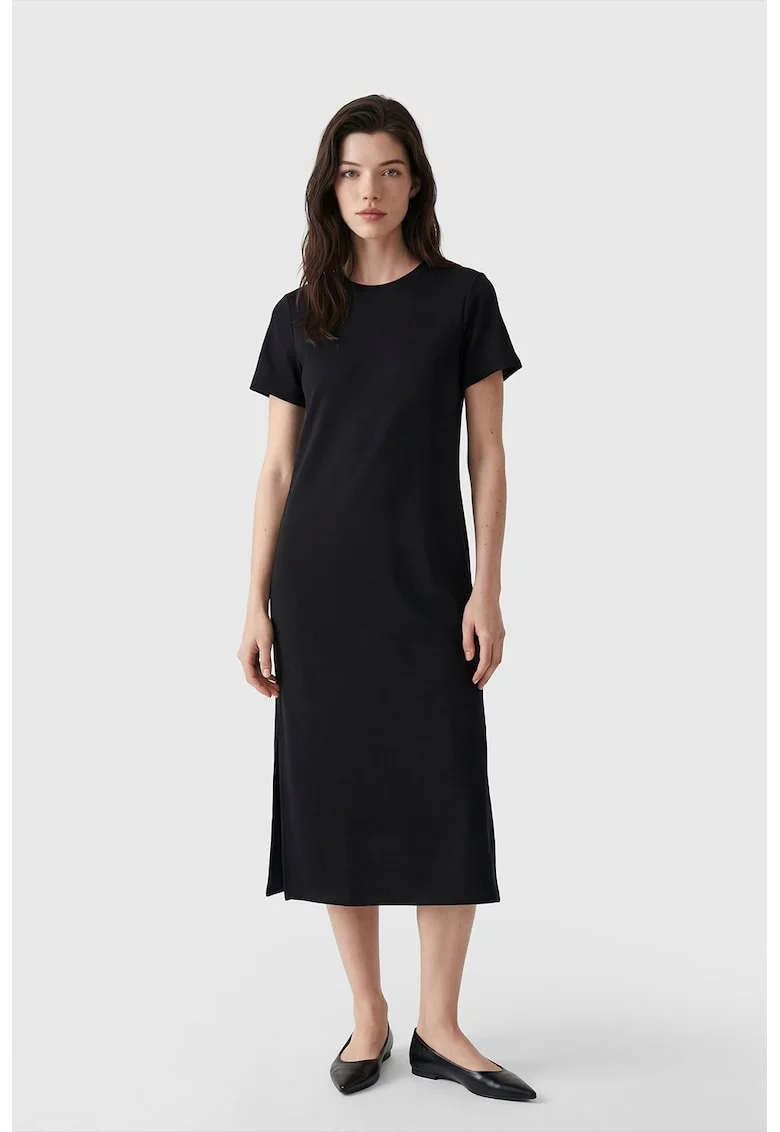 Rochie midi cu model uni, Negru