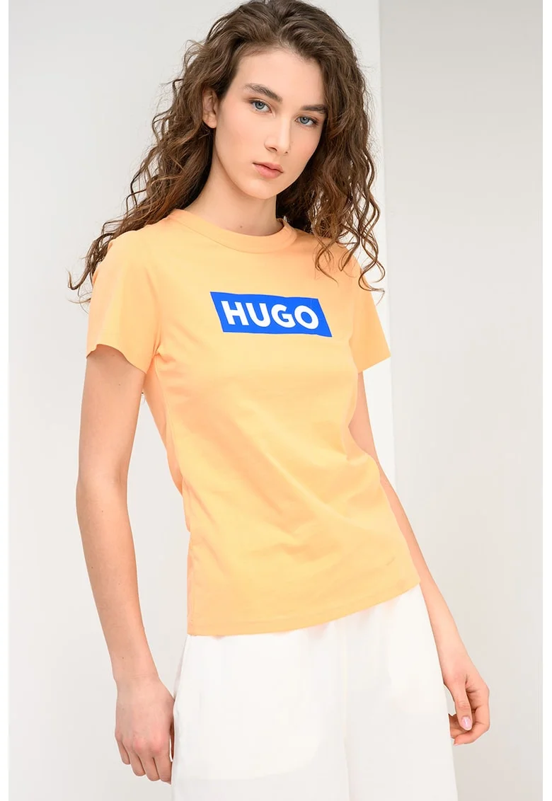 Tricou slim fit cu banda logo, Portocaliu/Albastru royal