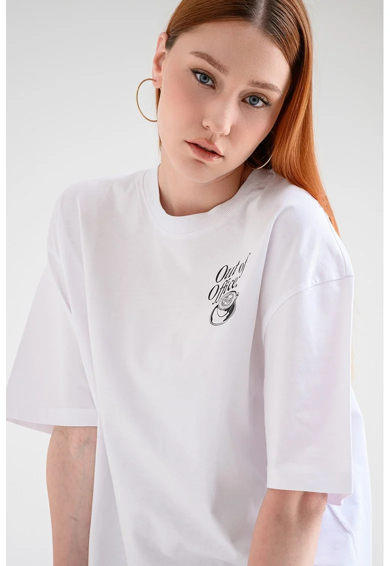 Tricou supradimensionat cu decolteu la baza gatului, Negru/Alb optic