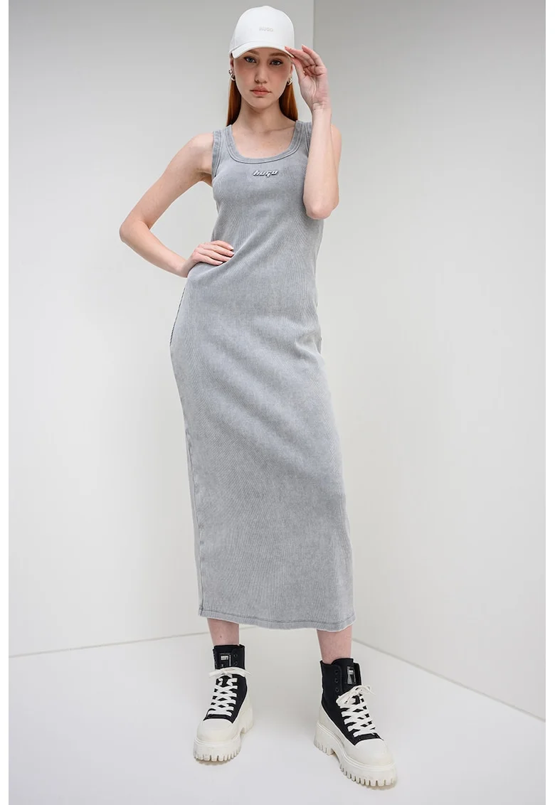 Rochie striata fara maneci cu aspect decolorat Niliyo, Gri deschis