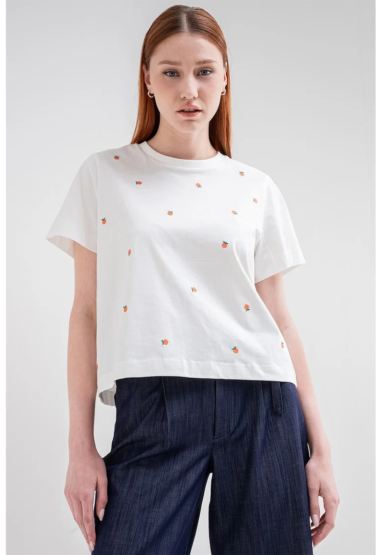 Tricou din bumbac organic cu broderie, Rosu/Alb
