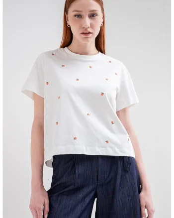 Tricou din bumbac organic cu broderie, Rosu/Alb