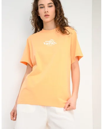 Tricou lejer cu decolteu la baza gatului, Alb/Portocaliu