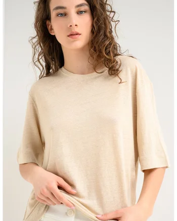 Tricou lejer din in Emma, Bej
