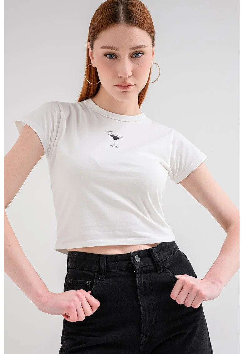 Tricou slim fit cu decolteu la baza gatului Dichroma, Negru stins/Alb murdar