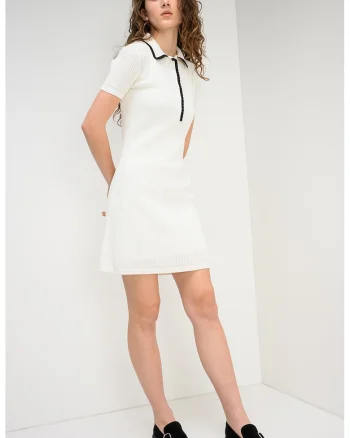 Rochie mini dreapta tricotata Slysy, Negru/Crem