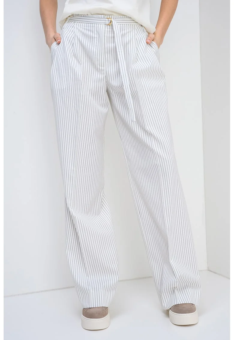 Pantaloni in dungi cu talie inalta, Alb/Negru