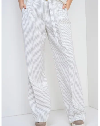 Pantaloni in dungi cu talie inalta, Alb/Negru