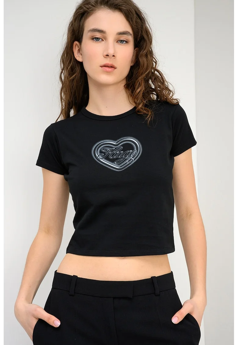 Tricou slim fit cu decolteu la baza gatului Dichroma, Negru/Gri