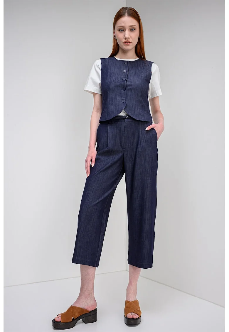 Pantaloni trei sferturi cu o curea, Bleumarin