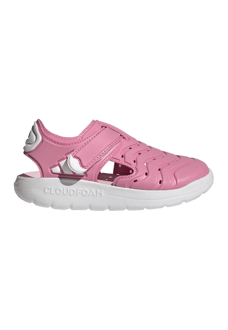Sandale din piele ecologica cu velcro, Alb/Roz